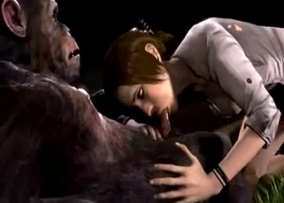 3D monkey gets sucked by submissive babe