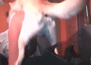 Sweet model is playing with an animal