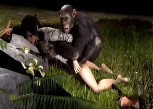 3D monkey gets sucked by submissive babe
