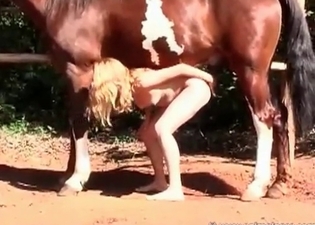 Blonde masturbates for this horse