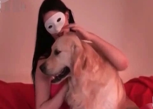 Masked female enjoys dirty animal porn
