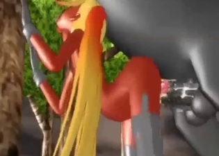 Hard horse cock fucks a tiny blonde bitch
