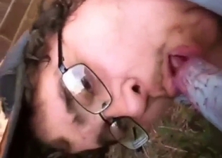 German Shepard suckjob with a guy in glasses