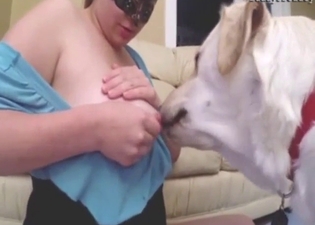 Training session with a milk-chugging dog in HQ