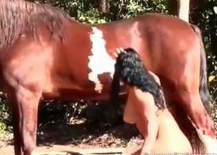 Dirty babe is making a horse happy